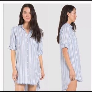 Anthropologie Cloth & Stone High-Low Frayed Linen BlendStriped Tunic Shirt Dress